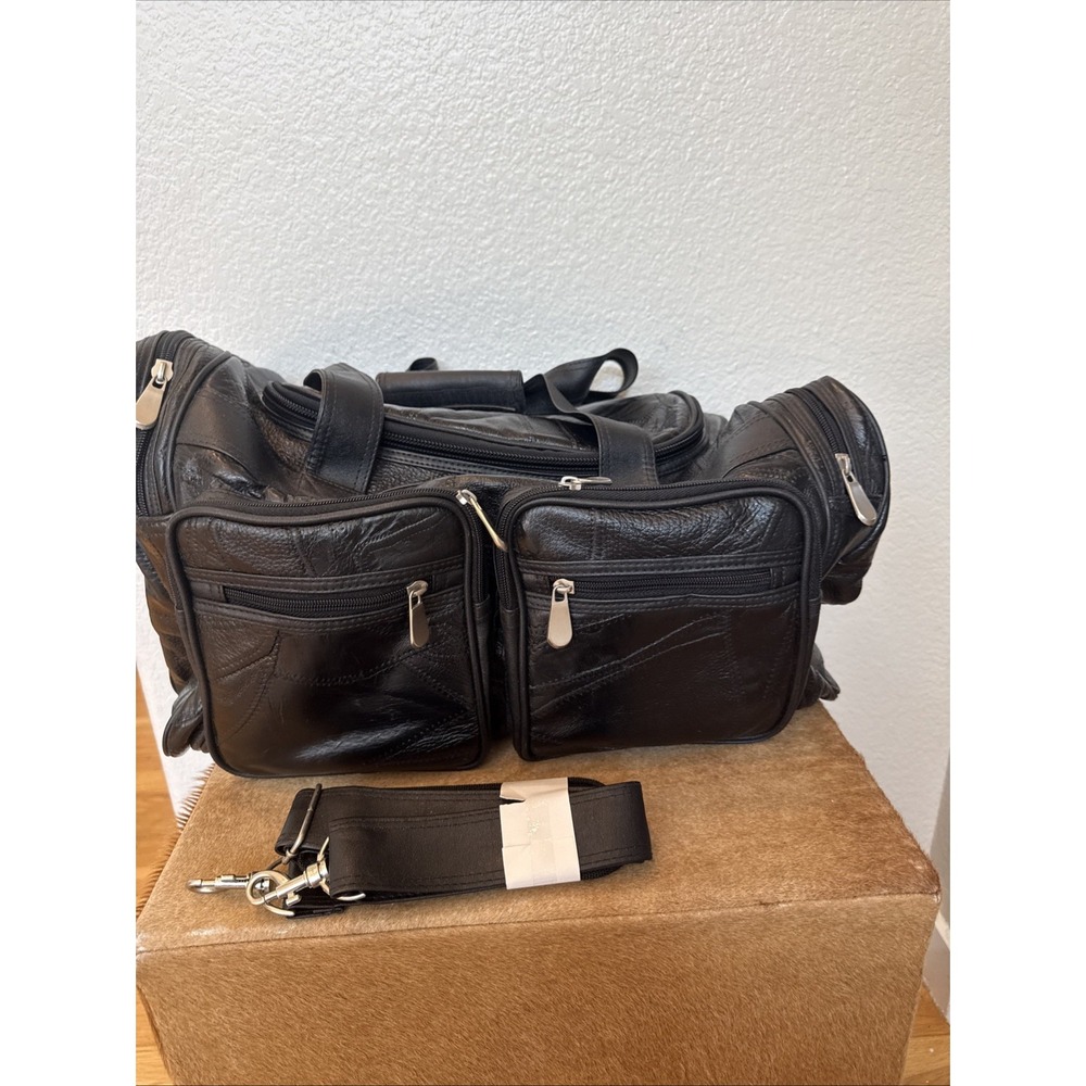 Bonne Buffalo Leather Large Black Weekender Duffel Travel Bag Navarre Leather Co